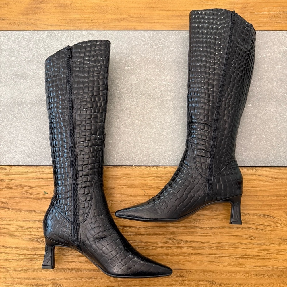Naturalizer Deesha Croco Knee High Tall Boots Embossed Black 8.5M - Picture 4 of 14